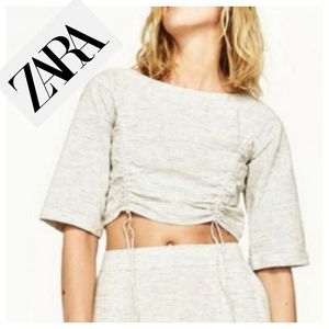 Zara Striped Linen Crop Top NWOT